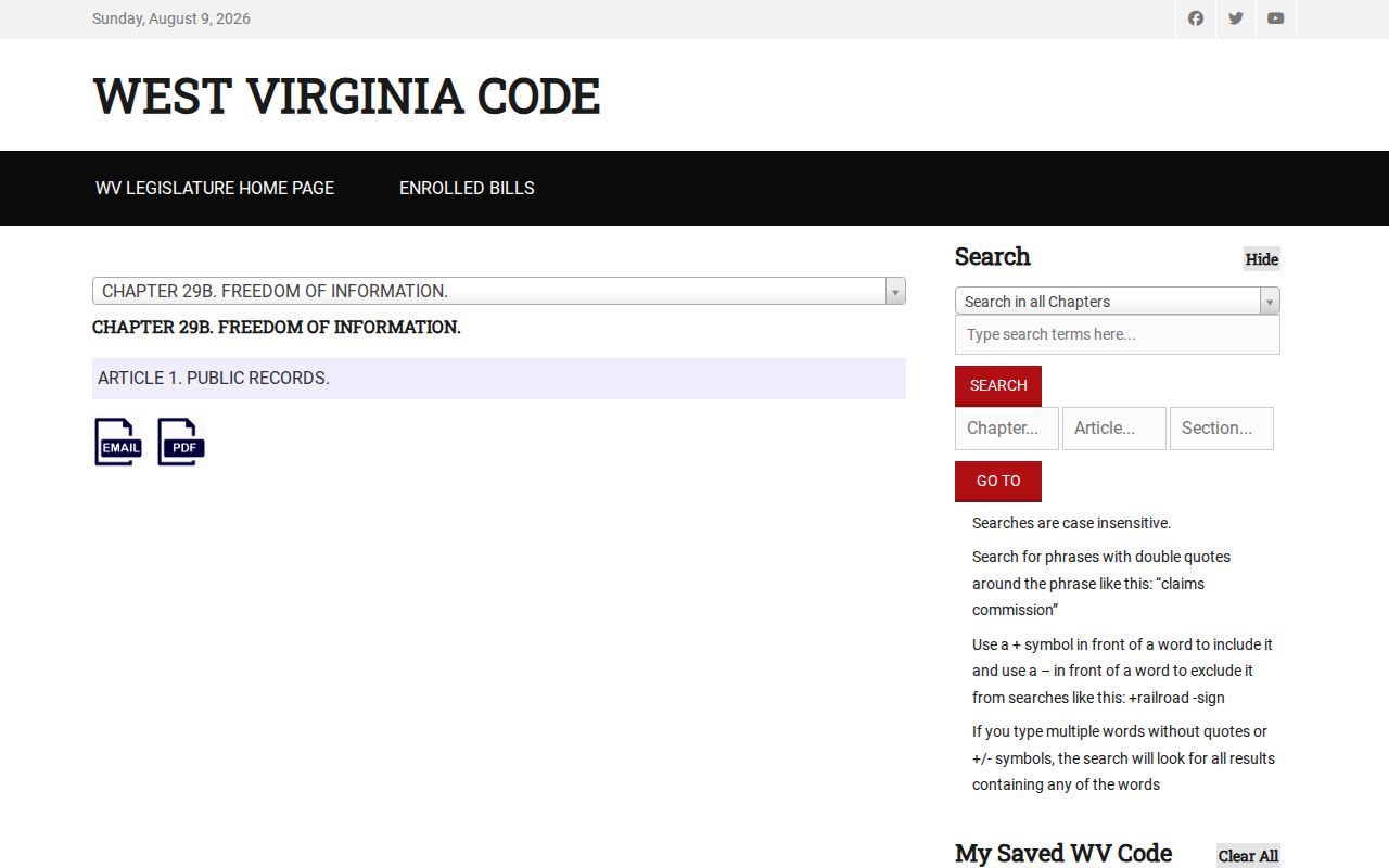 West Virginia FOIA chapter for Doddridge County 72-hour release records