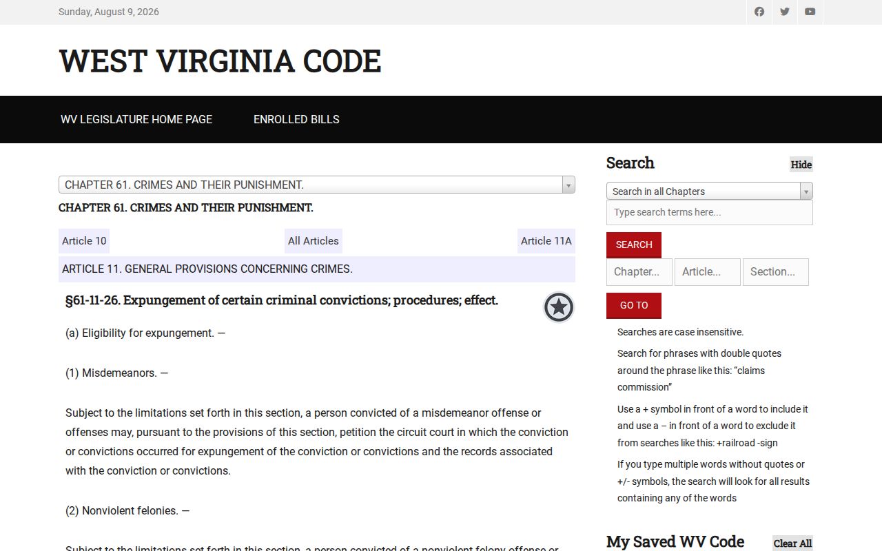 Doddridge County released inmate mugshot conviction expungement law
